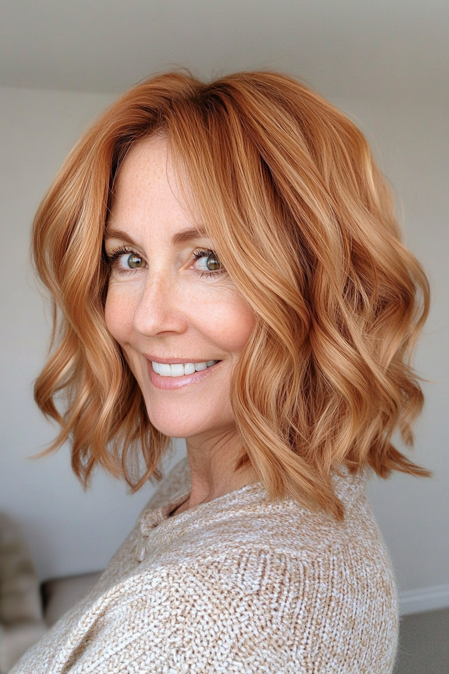 24. Kurzwellige Ernte in warmer Kastanienblond (Haarschnittideen für Frauen über 50) - Haarschnittideen für Frauen über 50