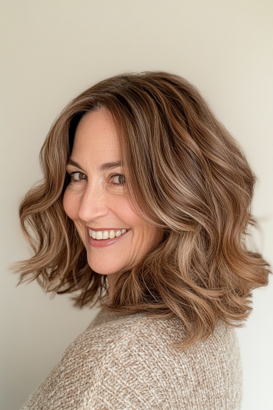 24. Schulterlänge Rasiermesser in Walnussbraun (Haarschnitte für ältere Frauen mit welligem Haar) - Haarschnitte für ältere Frauen mit welligem Haar