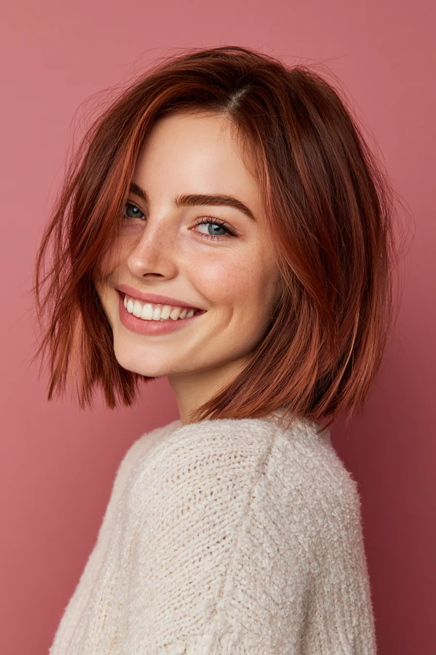 24. Schulter-Bob mit gemischten Enden + Rosenbraun (Schulterlange Bob-Frisuren) – Schulterlange Bob-Frisuren