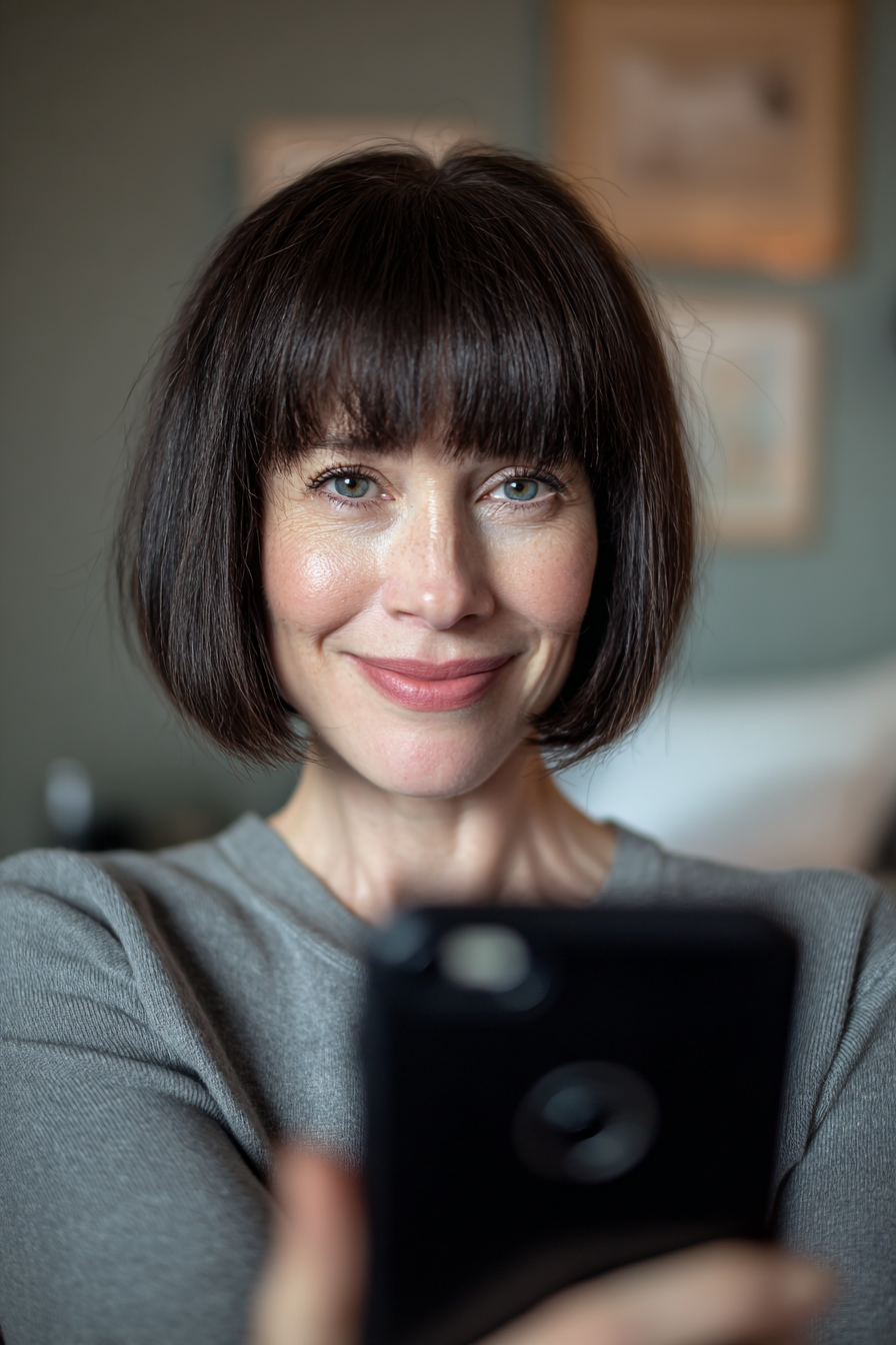 24. Glatter, kieferlanger Bob in Dunkelbraun (Kurzhaarschnitte für dünner werdendes Haar für Frauen über 50) – Kurzhaarschnitte für dünner werdendes Haar für Frauen über 50