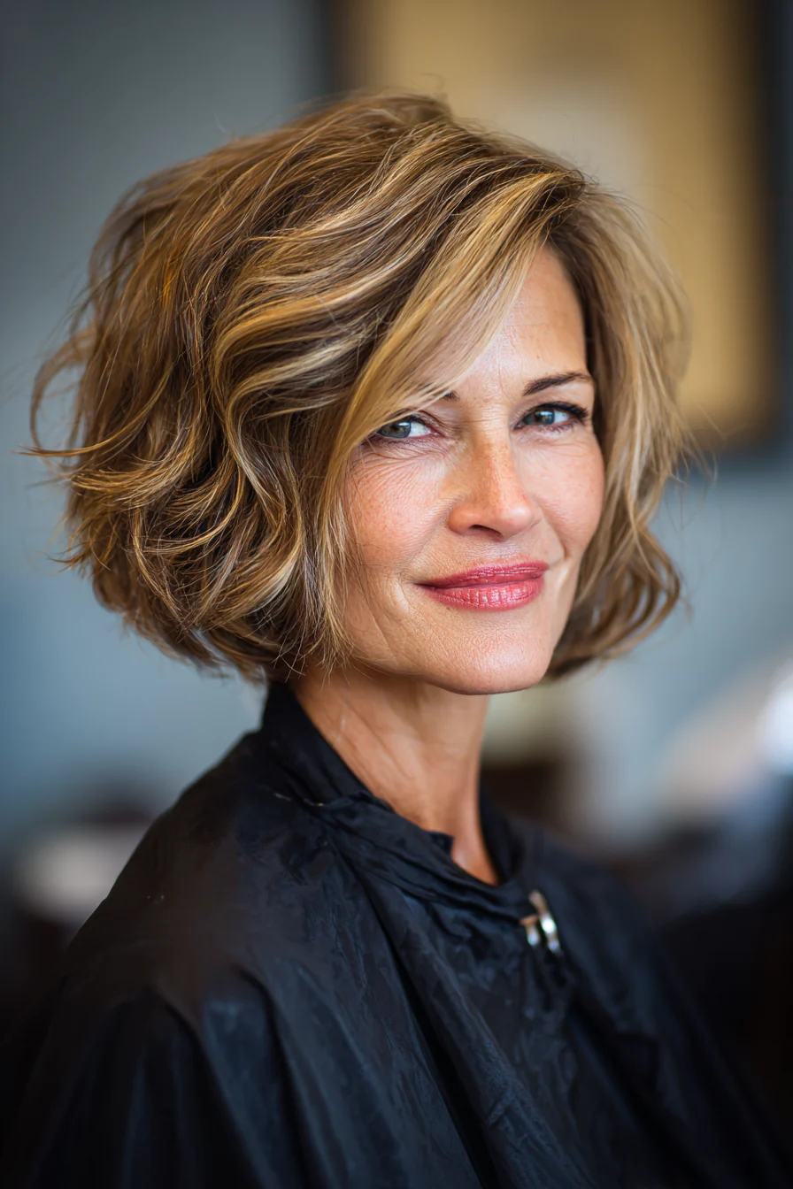 24. Weicher Karamell-Bob mit umgeschlagenen Enden (kurze Frisuren für Frauen über 50 mit dickem Haar) – Kurze Frisuren für Frauen über 50 mit dickem Haar