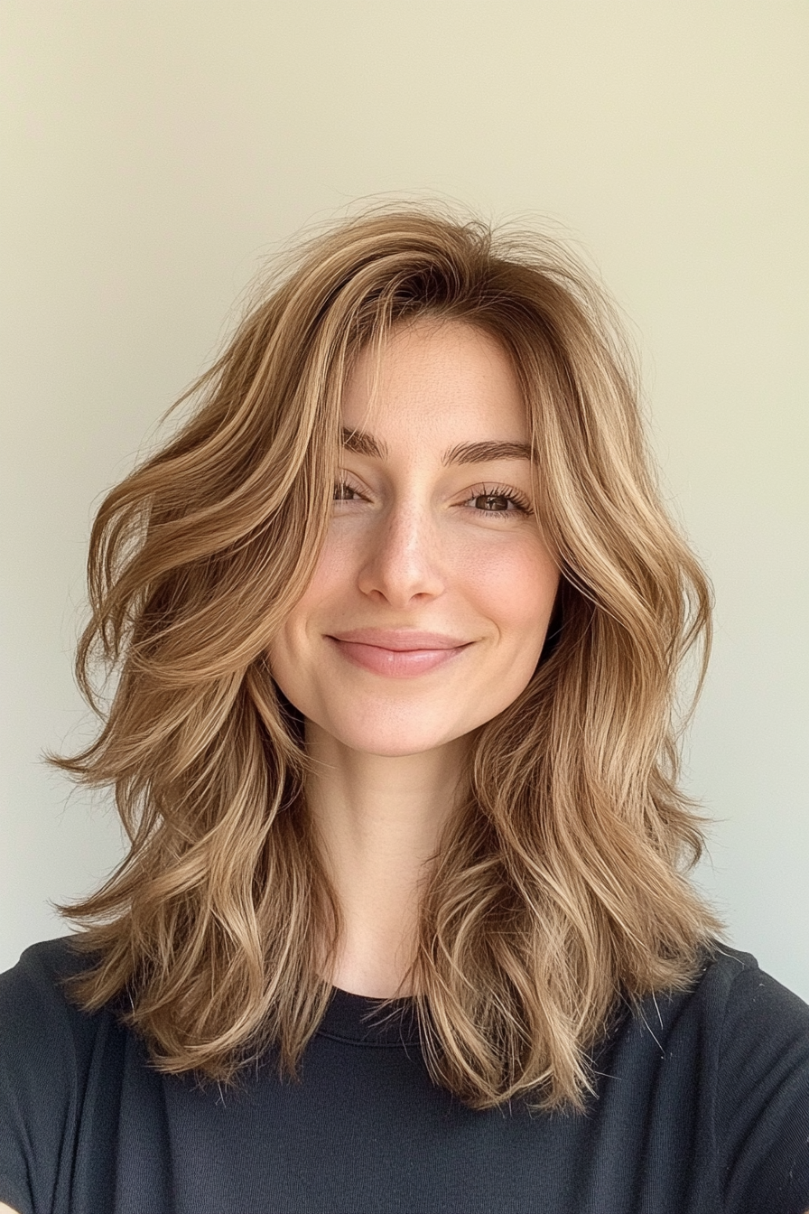 24. Sonnenbeleuchtetbrauner Schag (zottelige Haarschnitte für dickes Haar) - Shaggy -Haarschnitte für dickes Haar