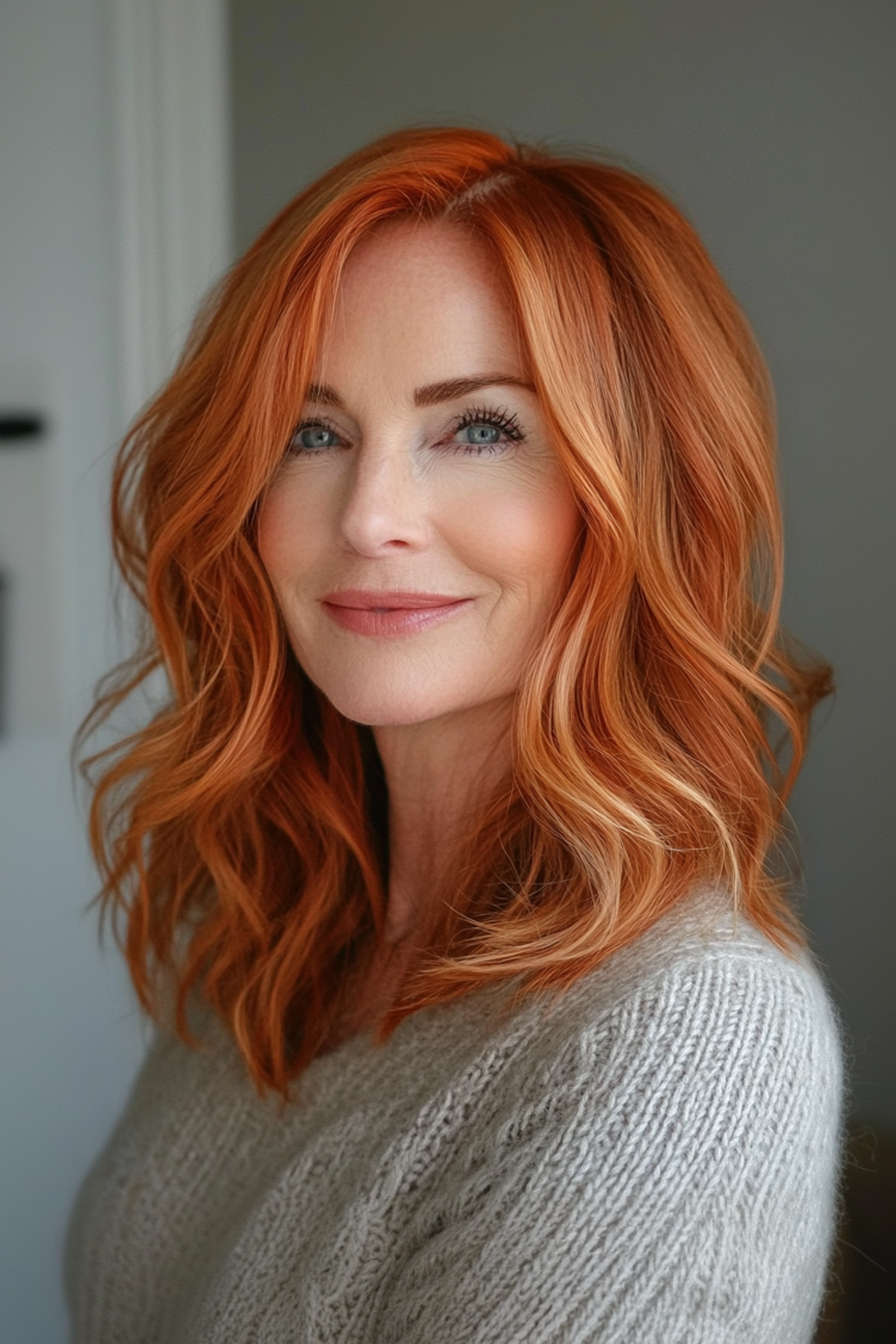 24. Sonnenbeleuchtete Kupfermitte (mittlere Länge Haarschnitte für Frauen über 60) - mittelgroße Haarschnitte für Frauen über 60