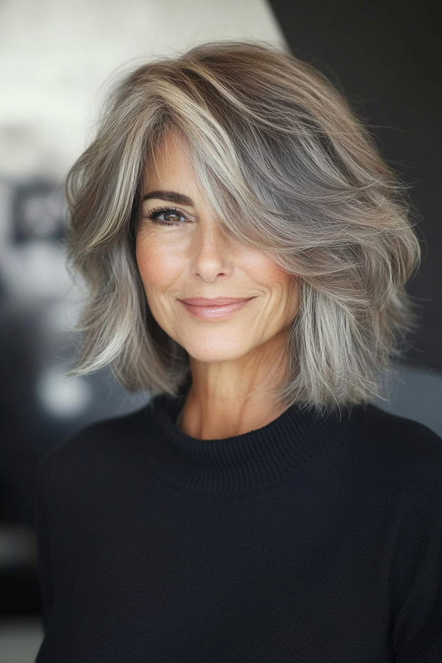 24. Swoopy Layers Bob in sandig braun (Ausschnitt Länge Haarschnitte für ältere Frauen) - Ausschnitt Länge Haarschnitte für ältere Frauen