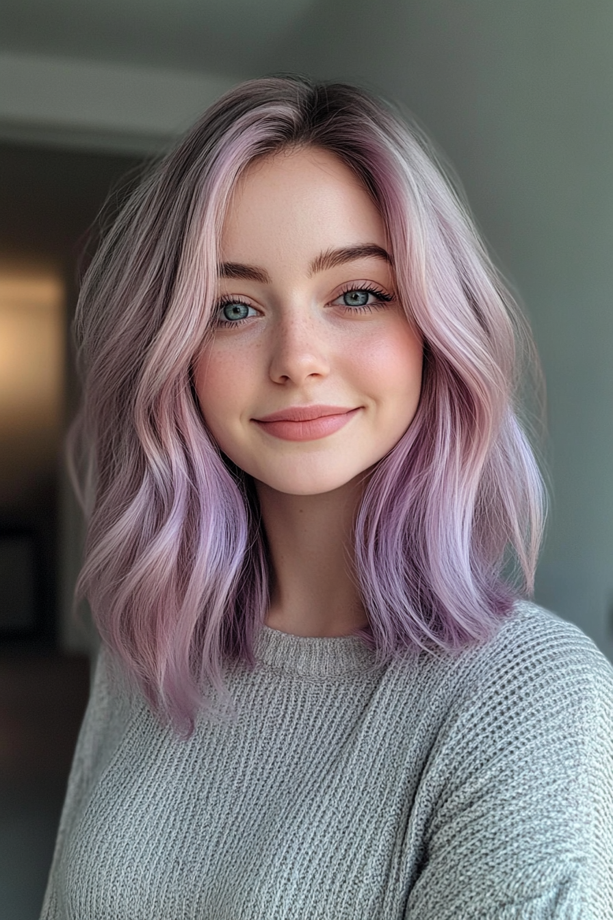 24. sich verjüngte Enden mit rauchiger Flieder (Trottel Haarschnitte) - Haarbeinlängenhaarschnitte