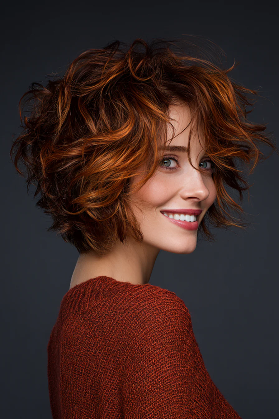 24. Tousled Medium Cut mit rustikalen Kupferakzenten (Haarschnitte für dickes Haar) – Haarschnitte für dickes Haar