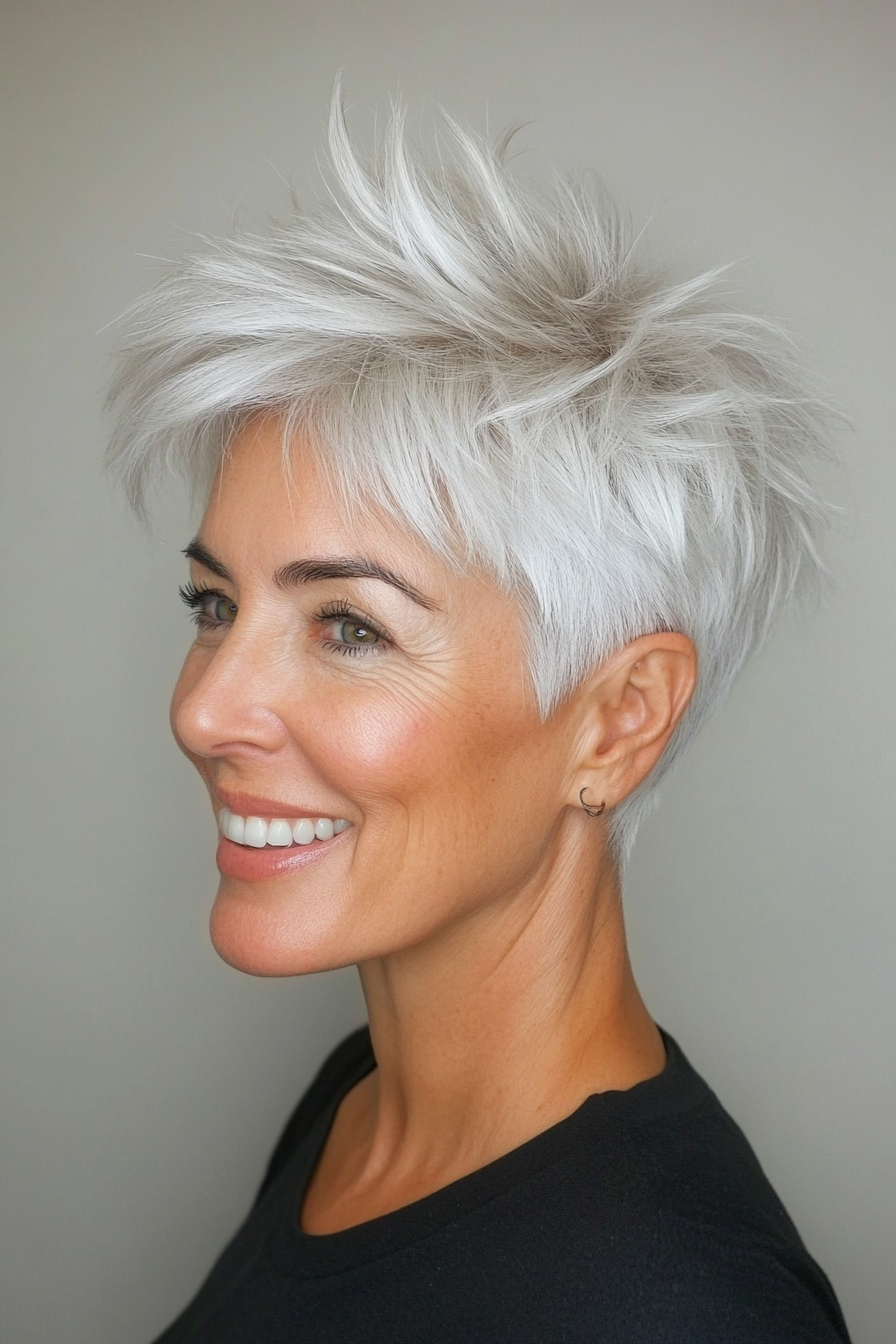 24. Unterschnittepixie in natürlicher schneebedeckter Weiß (kurze Haarschnitte für ältere Frauen mit dickem Haar) - kurze Haarschnitte für ältere Frauen mit dickem Haar