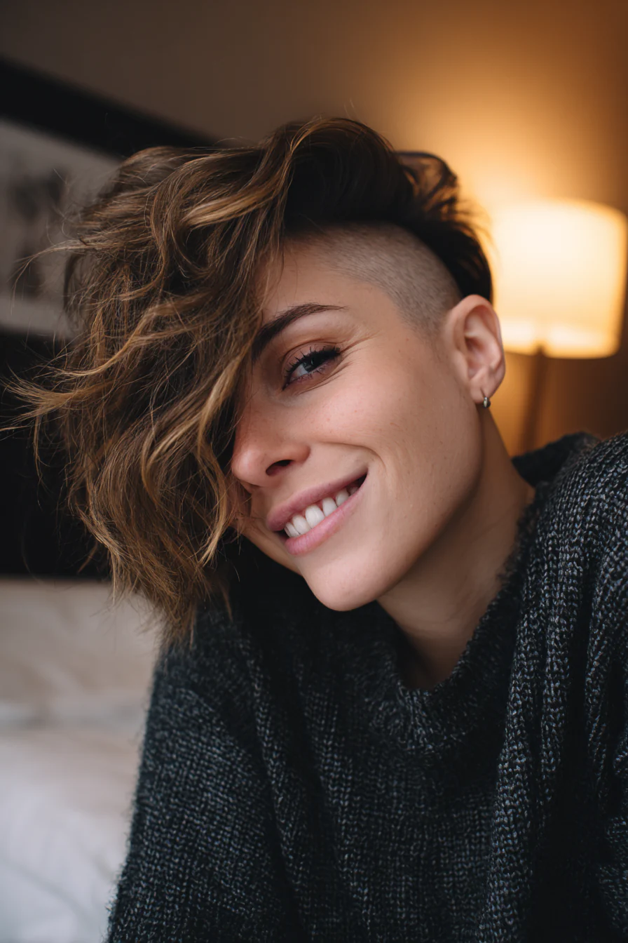 24. Undercut mit natürlichen Wellen in dunklem Honig (Undercut-Haarschnitte) – Undercut-Haarschnitte