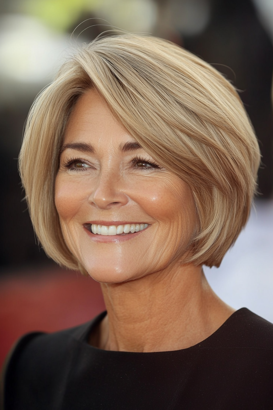 24. Warm beige weicher Bob (elegante kurze Frisuren für ältere Frauen) - Elegante kurze Frisuren für ältere Frauen