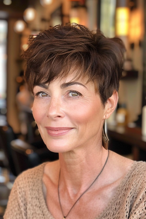 Strukturierte Brünette Pixie