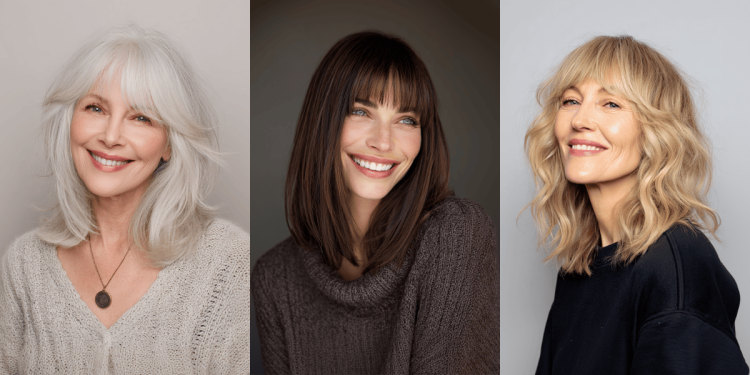 25+ atemberaubende mittlere Haarschnitte mit Pony für Frauen über 50 2025