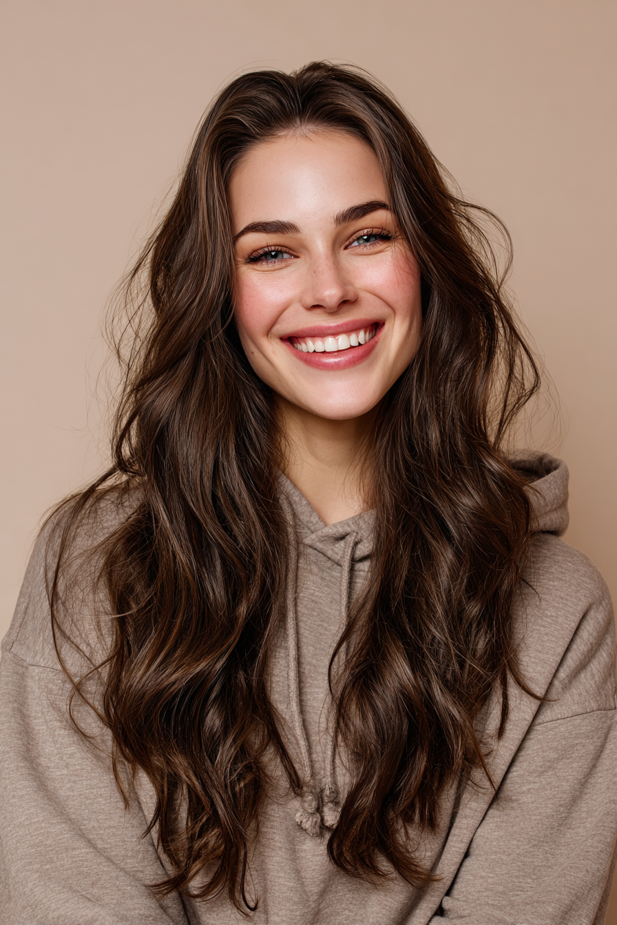 25. Klassische lange Schichten in natürlicher Brünette (alte Geldfrisuren) - Alte Geldfrisuren