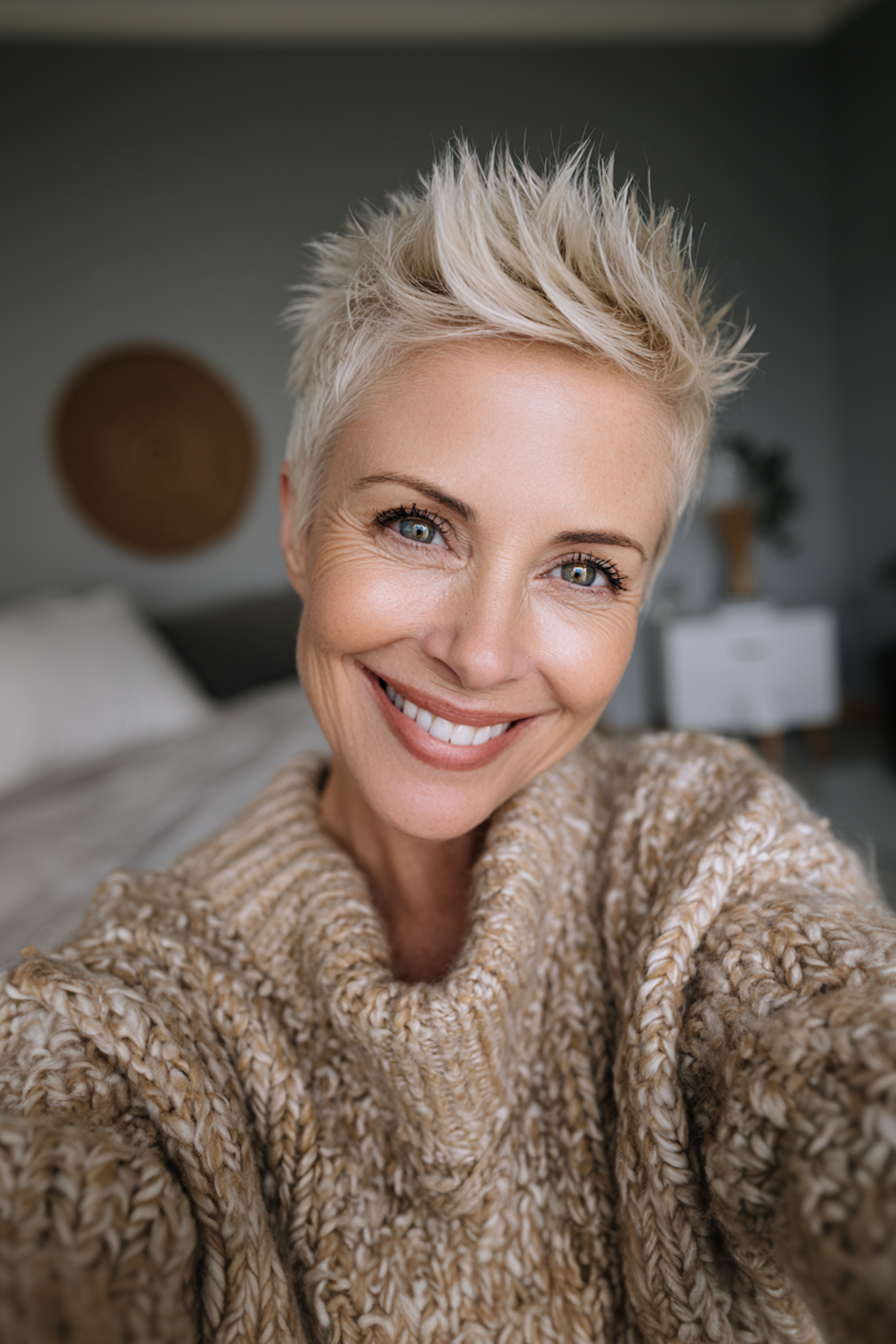25. Klassische stachelige blonde Pixie (stachelige Frisuren für ältere Frauen) - Stachelnde Frisuren für ältere Frauen