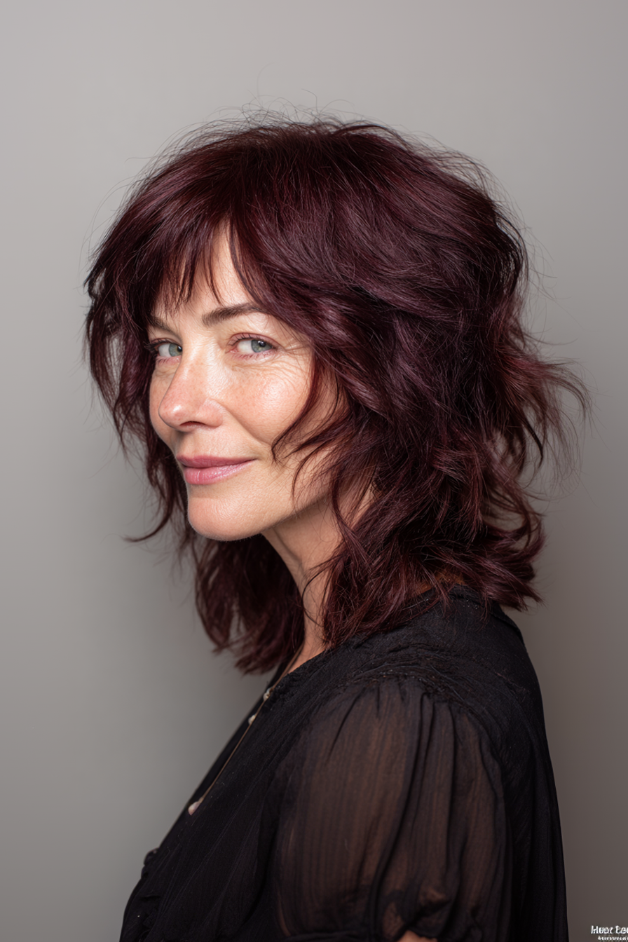 25. Deep Burgundy Layered Shag (Herbsthaarschnitte für Frauen über 50) - Herbsthaarschnitte für Frauen über 50