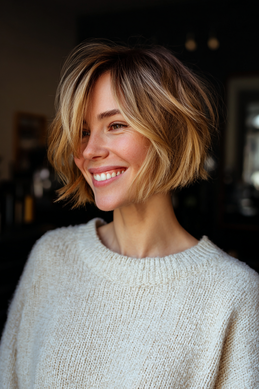 25. Mini Bob mit Honigblonde Ombre (kurze einfache Frisuren für Frauen über 40) - kurze einfache Frisuren für Frauen über 40