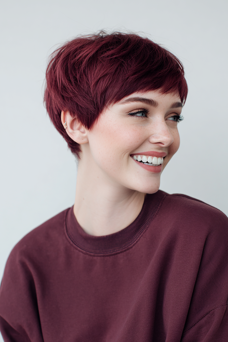 25. Pixie Bowl geschnitten in reicher Burgund (Pixie Frisuren) - Pixie Frisuren
