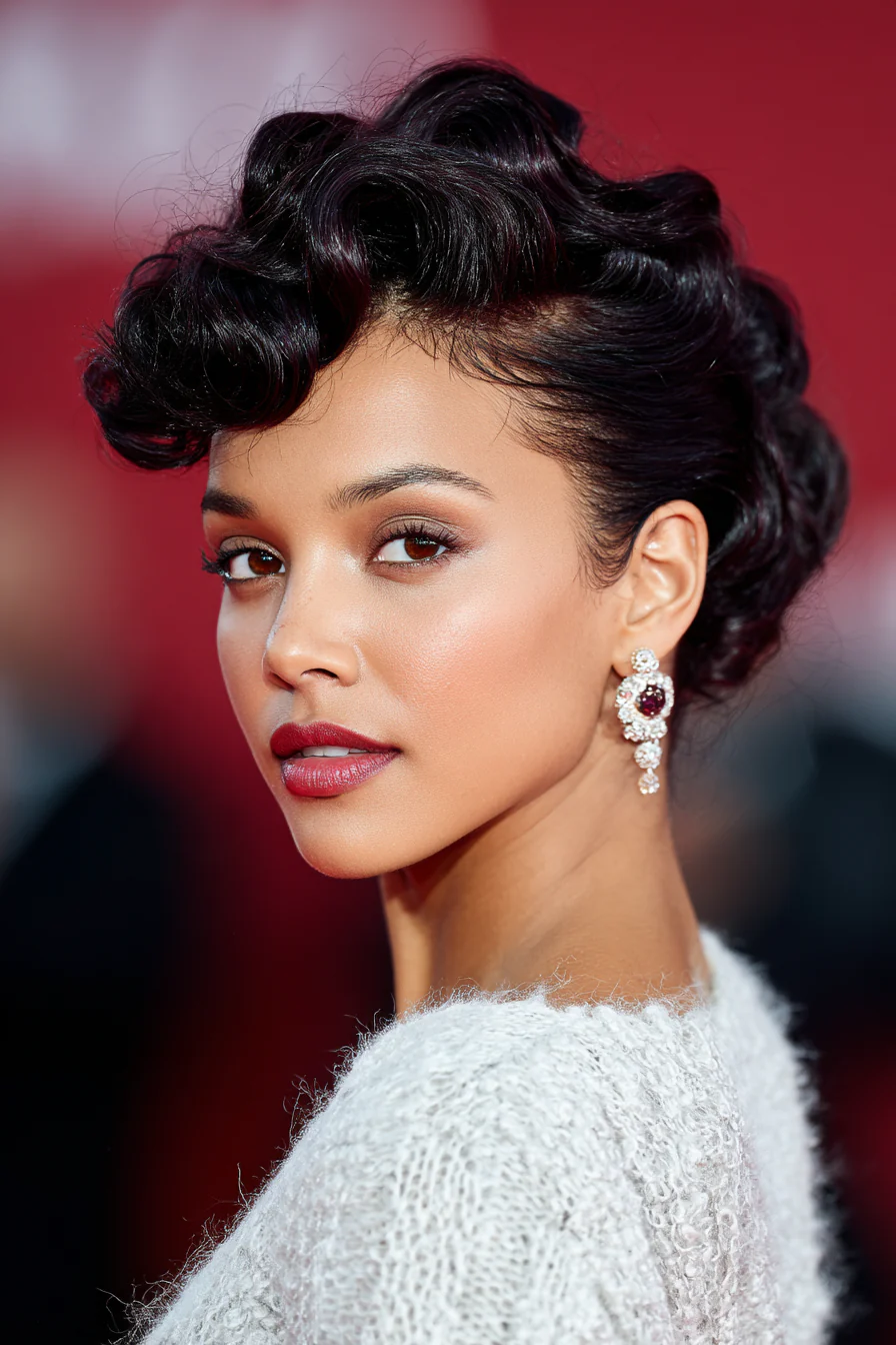 25. Geformte Wellen-Hochsteckfrisur in Glossy Black Cherry (Brautfrisuren) – Brautfrisuren