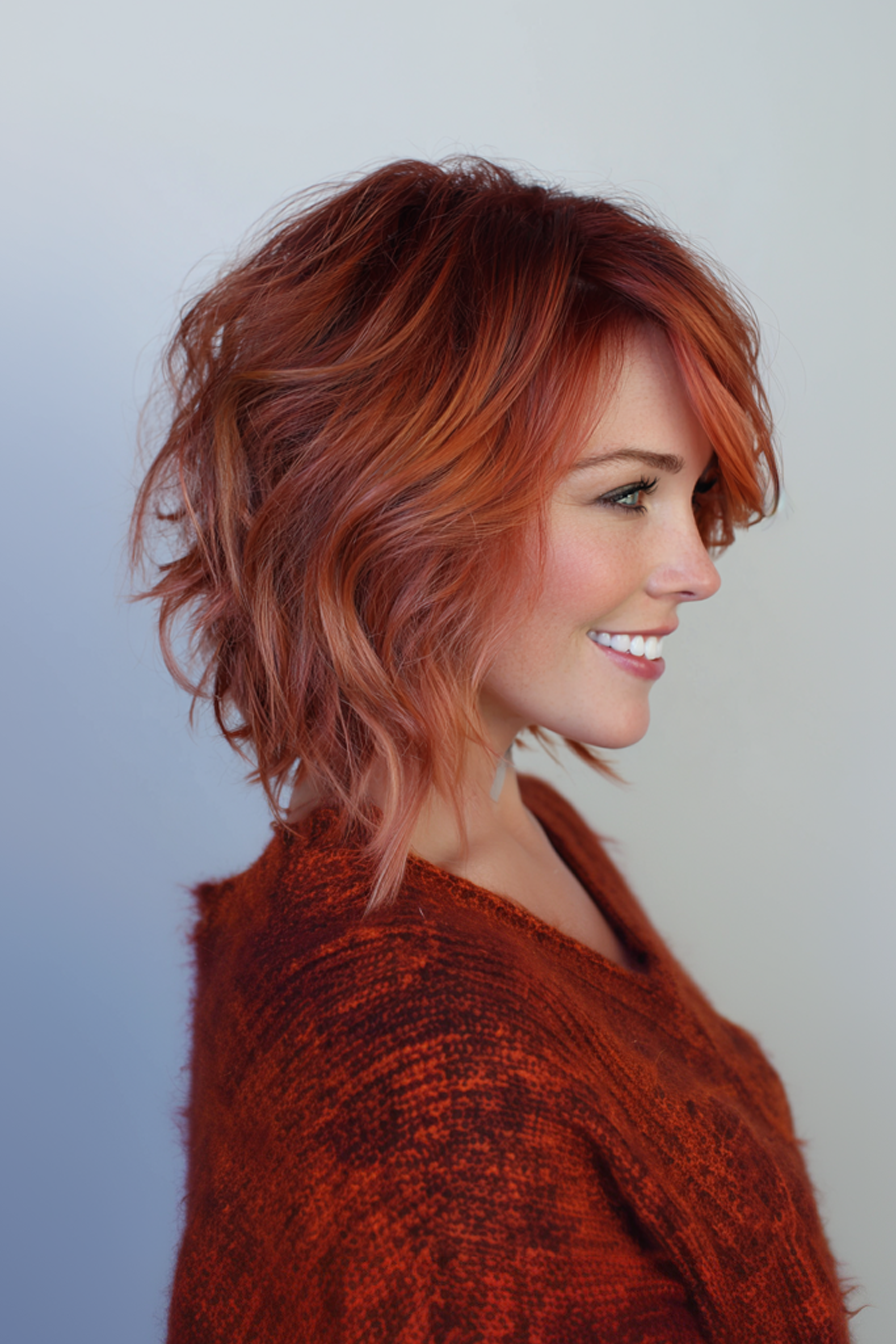 25. Shaggy Lob mit Roségoldtönung (jugendliche Haarschnitte für Frauen über 50) - jugendliche Haarschnitte für Frauen über 50