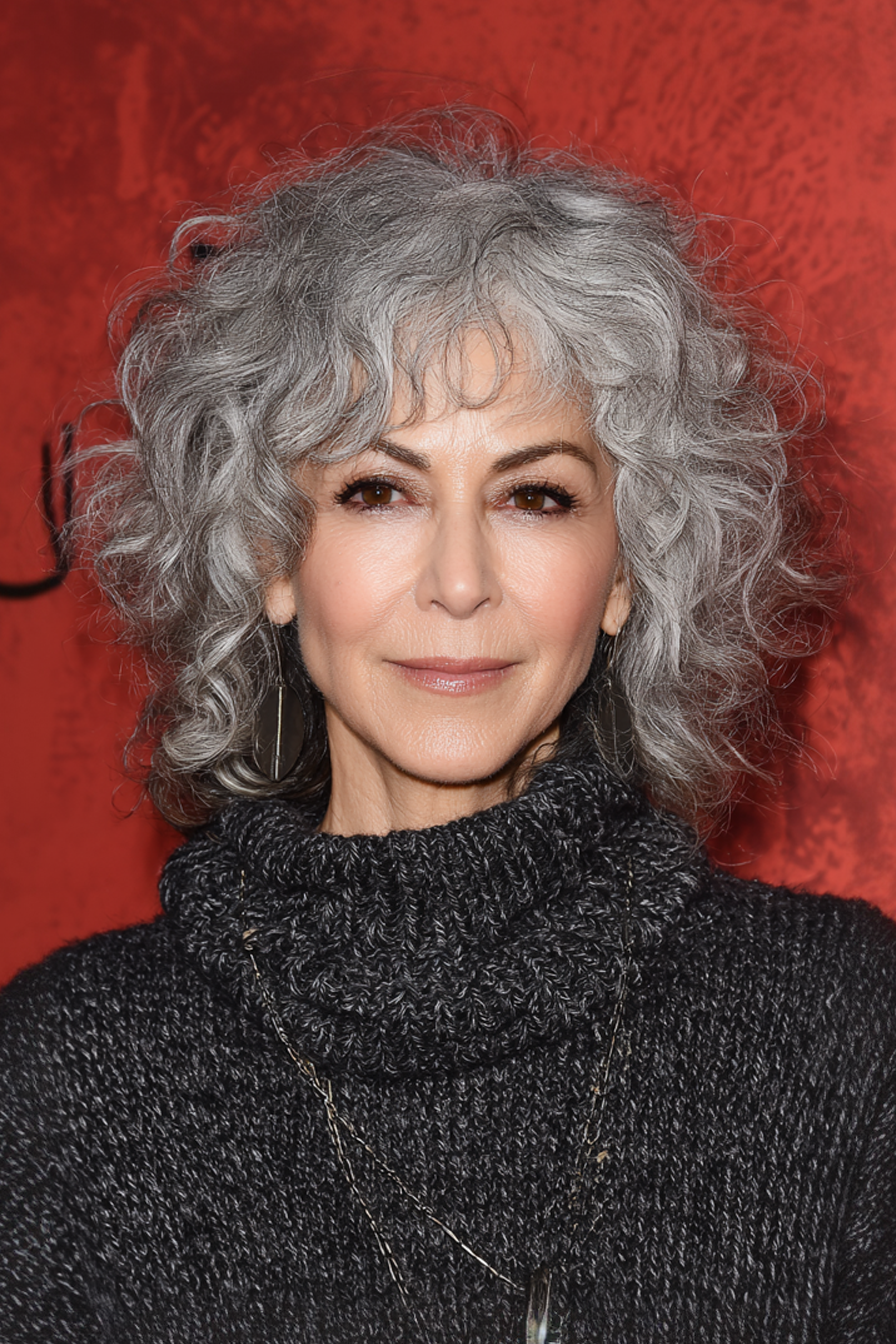 25. schulterträglicher lockiger Shag in Zinn (wellige Frisuren für ältere Frauen) - wellige Frisuren für ältere Frauen