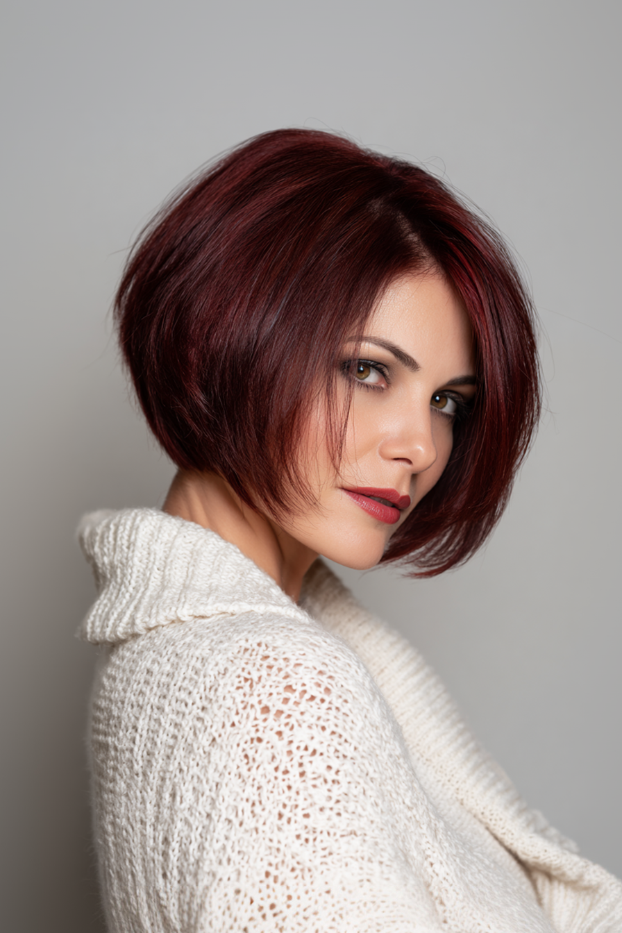 25. Bob in Burgund Wein (schicke kurze Haarschnitte für Frauen über 40) - schicke kurze Haarschnitte für Frauen über 40