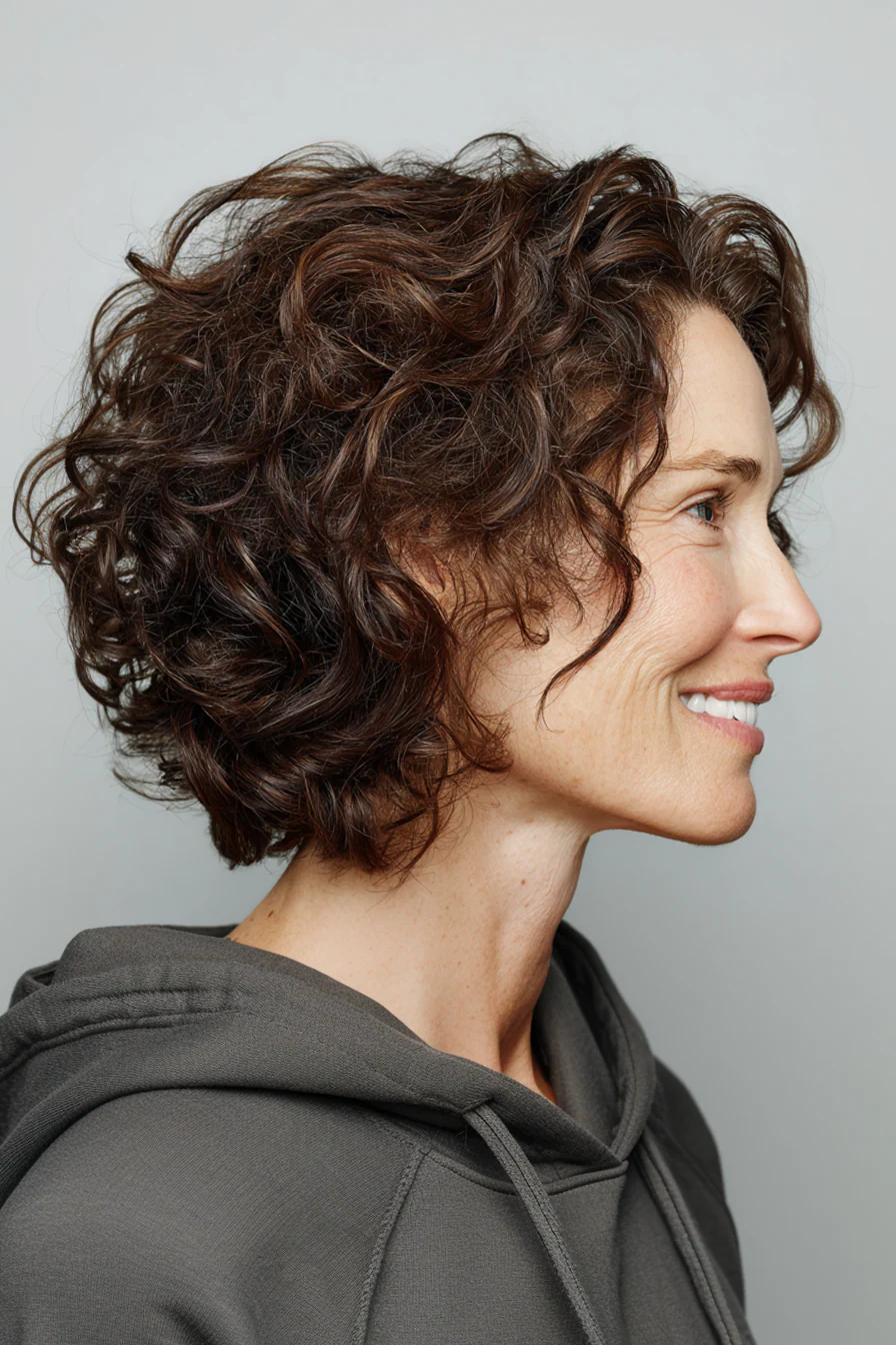 25. Weicher, lockiger Mittelschnitt in warmem Walnussbraun (kurze mittellange Frisuren für Frauen über 50) – Kurze mittellange Frisuren für Frauen über 50