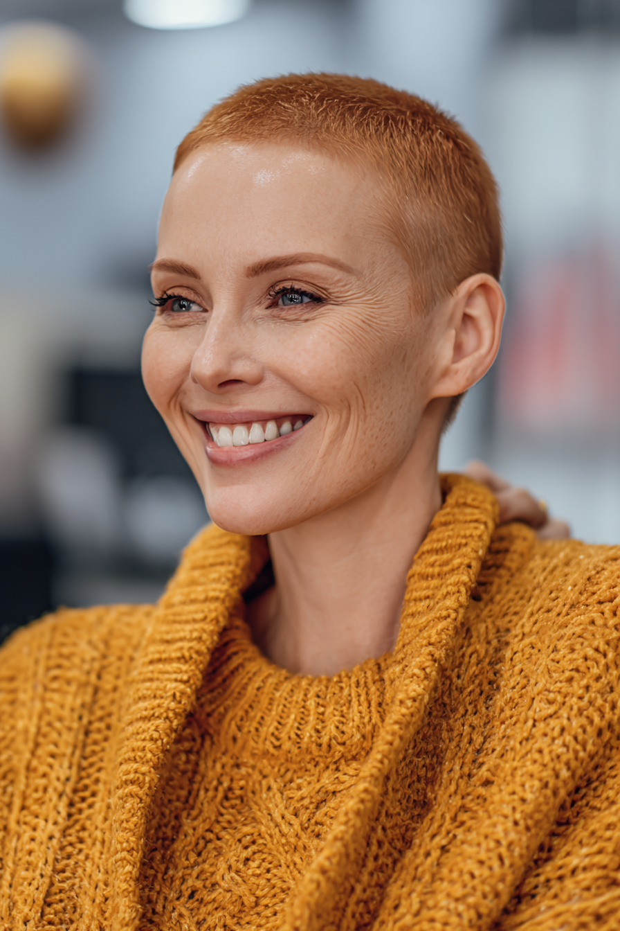 25. Soft Ginger Buzz Cut (Sehr kurze Frisuren für Frauen über 40) – Sehr kurze Frisuren für Frauen über 40