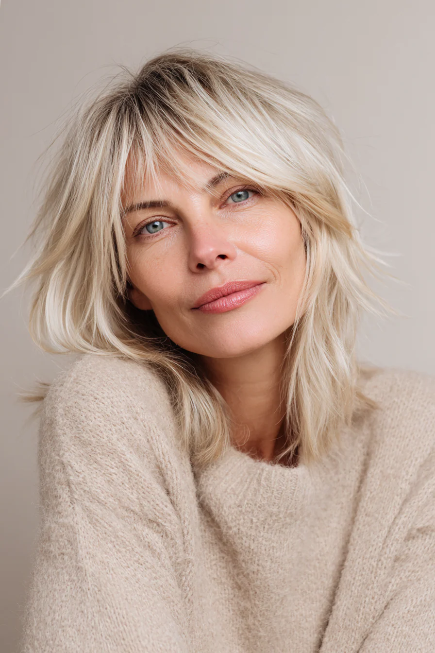 25. Soft Shag mit vanilleblondem Balayage (zottelige Haarschnitte für Frauen über 40) – Zottelige Haarschnitte für Frauen über 40