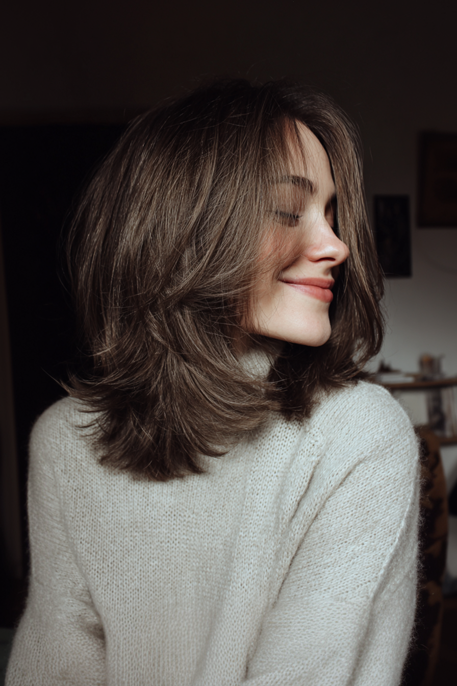 25. sich verjüngte Schichten mit aschbraunen (geschichteten Frisuren) - geschichtete Frisuren