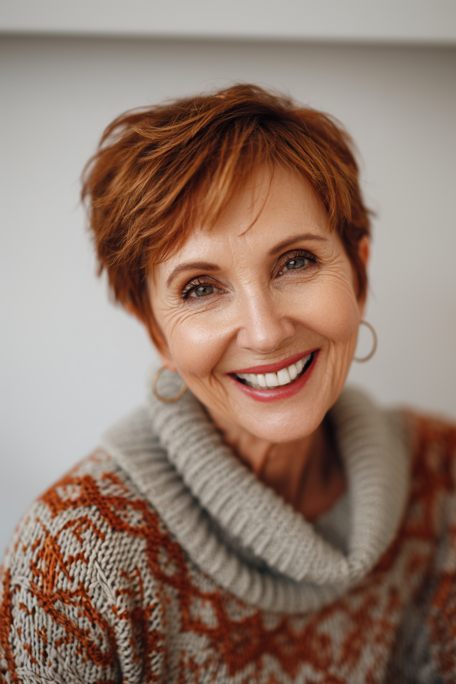 25. Strukturierter Pixie mit kastanienbraunen Untertönen (Stufen-Pixie-Haarschnitte für Frauen über 60) – Stufen-Pixie-Haarschnitte für Frauen über 60