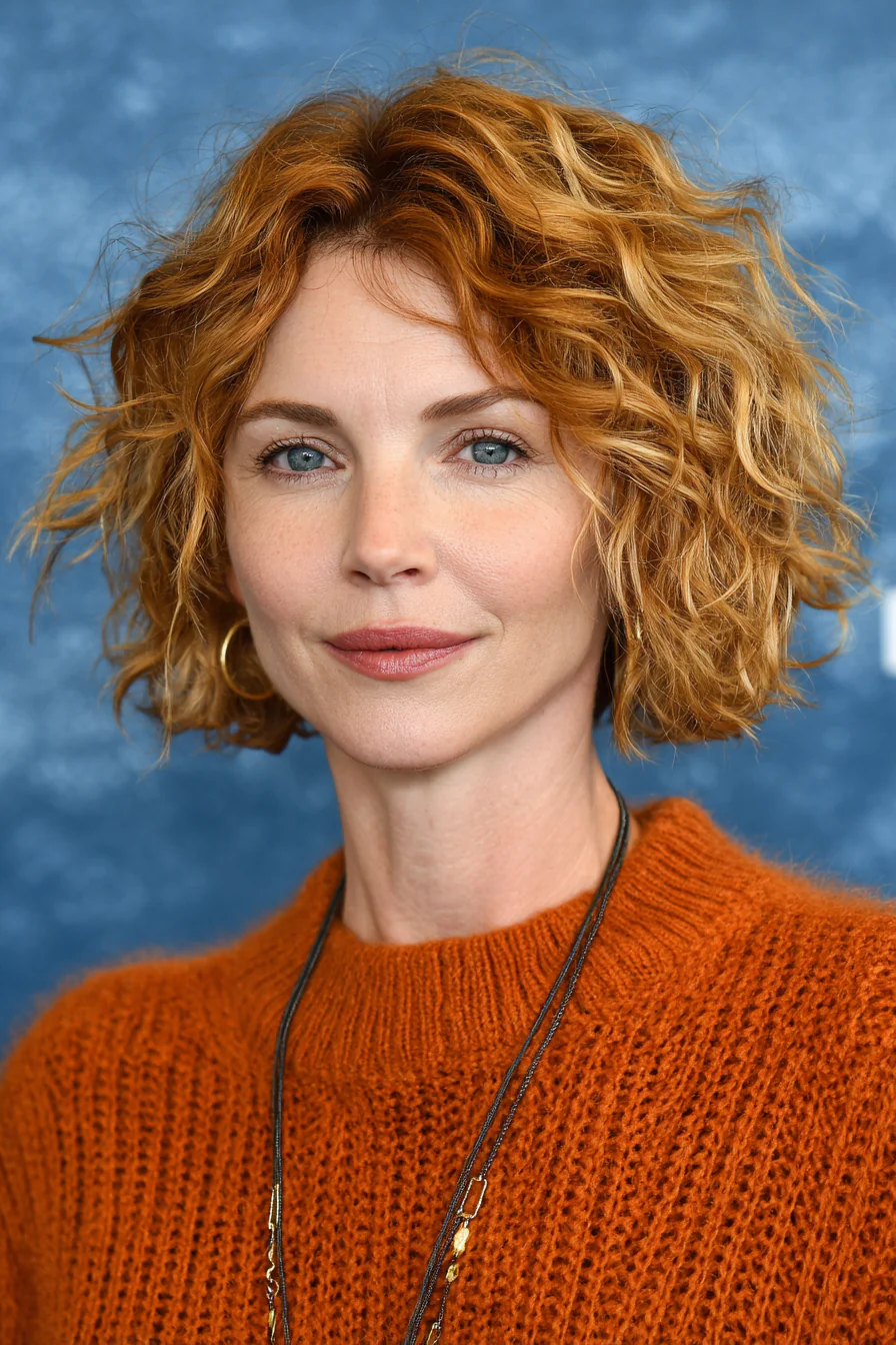 25. Strukturierter Kurzhaarschnitt mit warmem Ingwer (Ingwerblond) (Kurze gewellte Frisuren für Frauen über 40) – Kurze gewellte Frisuren für Frauen über 40