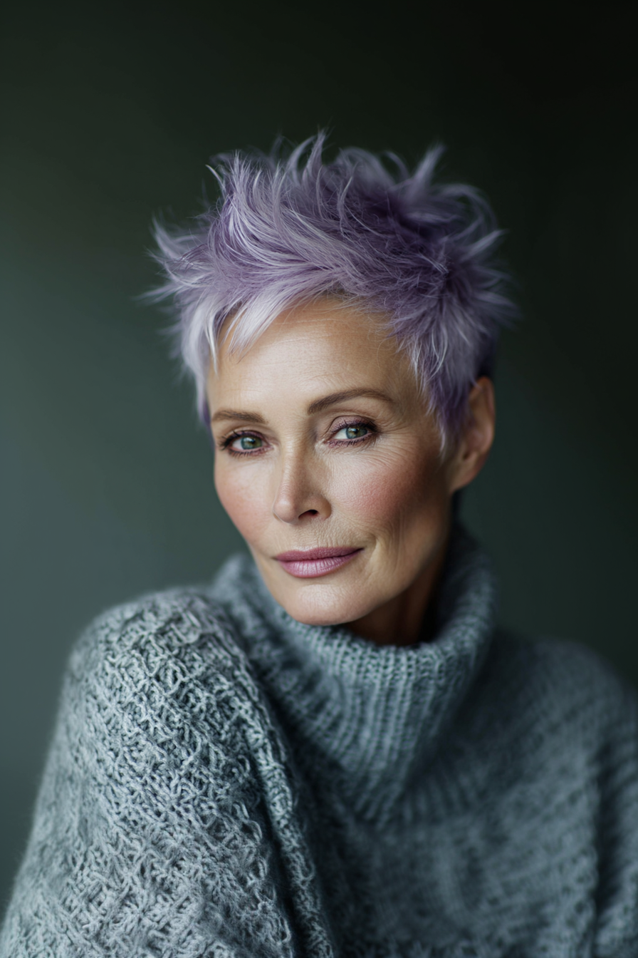 25. Violet -Grey Prisey Pixie (kurze Spiky -Frisuren für Frauen über 60) - kurze Spiky -Frisuren für Frauen über 60