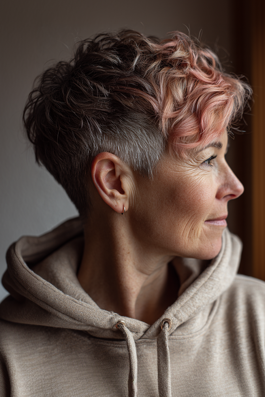 25. Wellenpixie mit Rose -Highlights (funky Haarschnitte für ältere Frauen) - Funky Haarschnitte für ältere Frauen