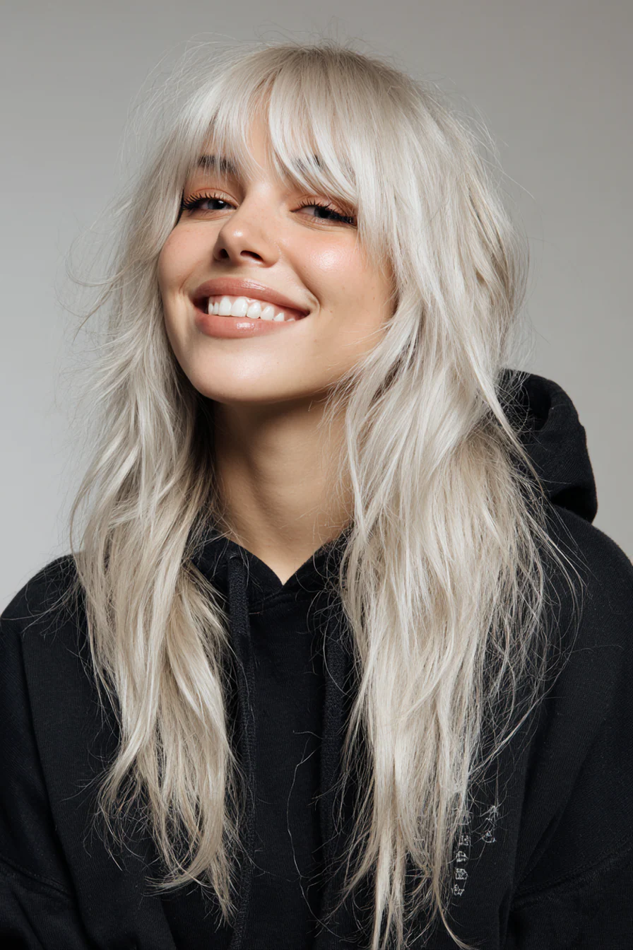 26. Luftiger Stufenschnitt mit Platinum Curtain Bangs (Curtain Bangs Haircuts) – Curtain Bangs Haircuts
