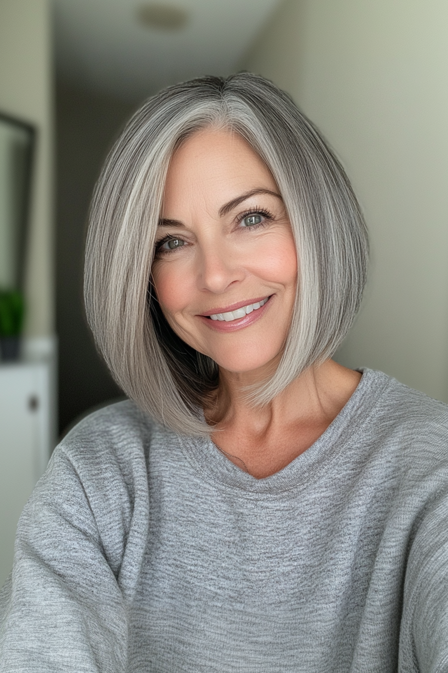 26. gebogener Bob in rauchiger Silberschmelzen (Frisuren für ältere Frauen mit grauem Haar) - Frisuren für ältere Frauen mit grauem Haar