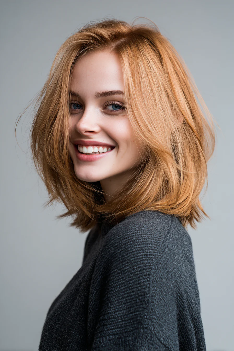 26. Lob mit unverbundenen Enden in sanftem Kupferblond (Lange Bob-Frisuren) – Lange Bob-Frisuren