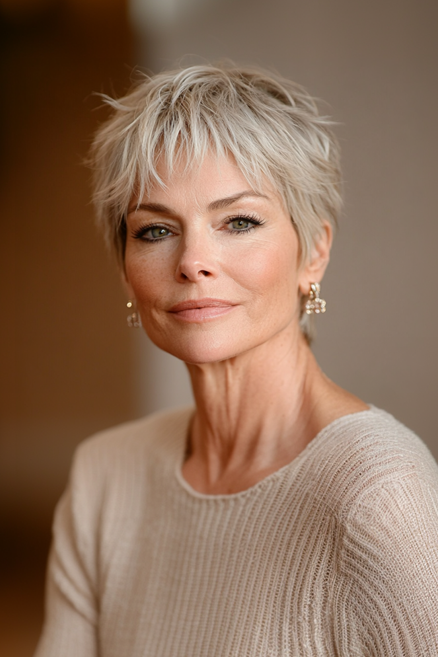 26. Ohrenlange Rasierer in Champagnerrose (kurze Frisuren für ältere Frauen mit feinem Haar) - kurze Frisuren für ältere Frauen mit feinem Haar