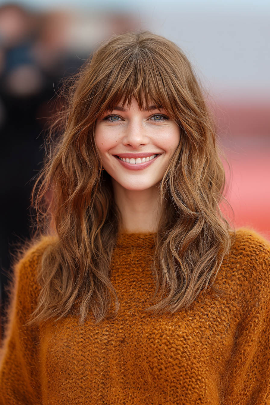 26. gefiederte Fransen mit Honigbraunen Längen (lange Haarschnitte für ovales Gesicht) - lange Haarschnitte für ovales Gesicht