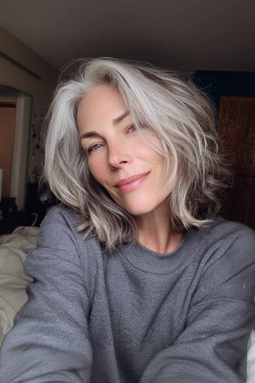 26. Federned Silver Lob mit Highlights (Hochzeitsfrisuren für Frauen über 60) - Hochzeitsfrisuren für Frauen über 60