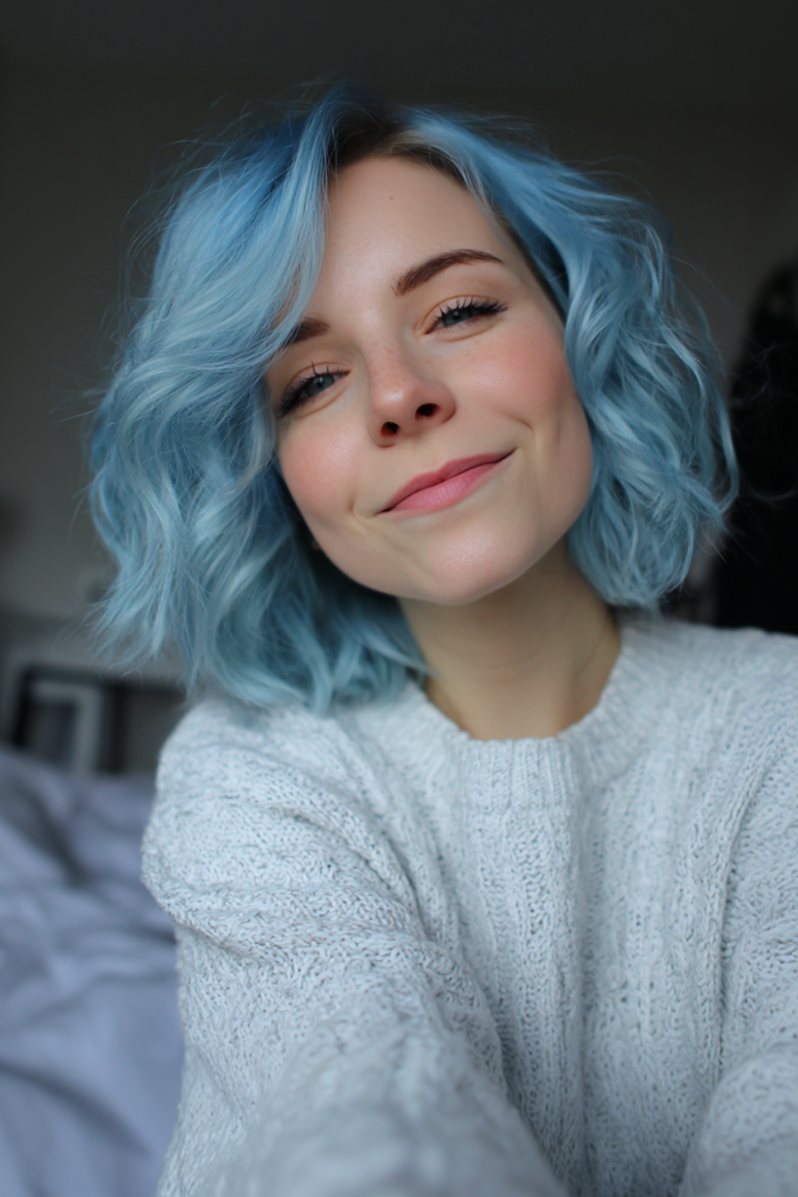 26. eisiges blaues Bob mit Wellen (kurze Bob -Haarschnitte) - kurze Bob -Haarschnitte