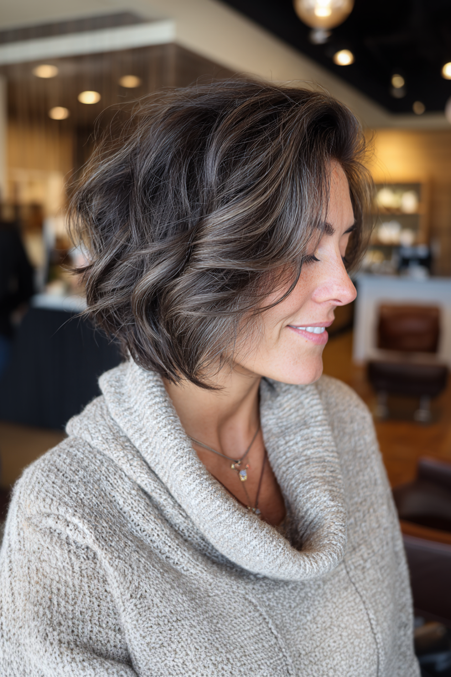 26. geschichtete C -förmige Schnitt mit Asche Mokka -Schmelze (mittelgroße geschichtete Frisuren für Frauen über 40) - mittelgroße Geschichtfrisuren für Frauen über 40