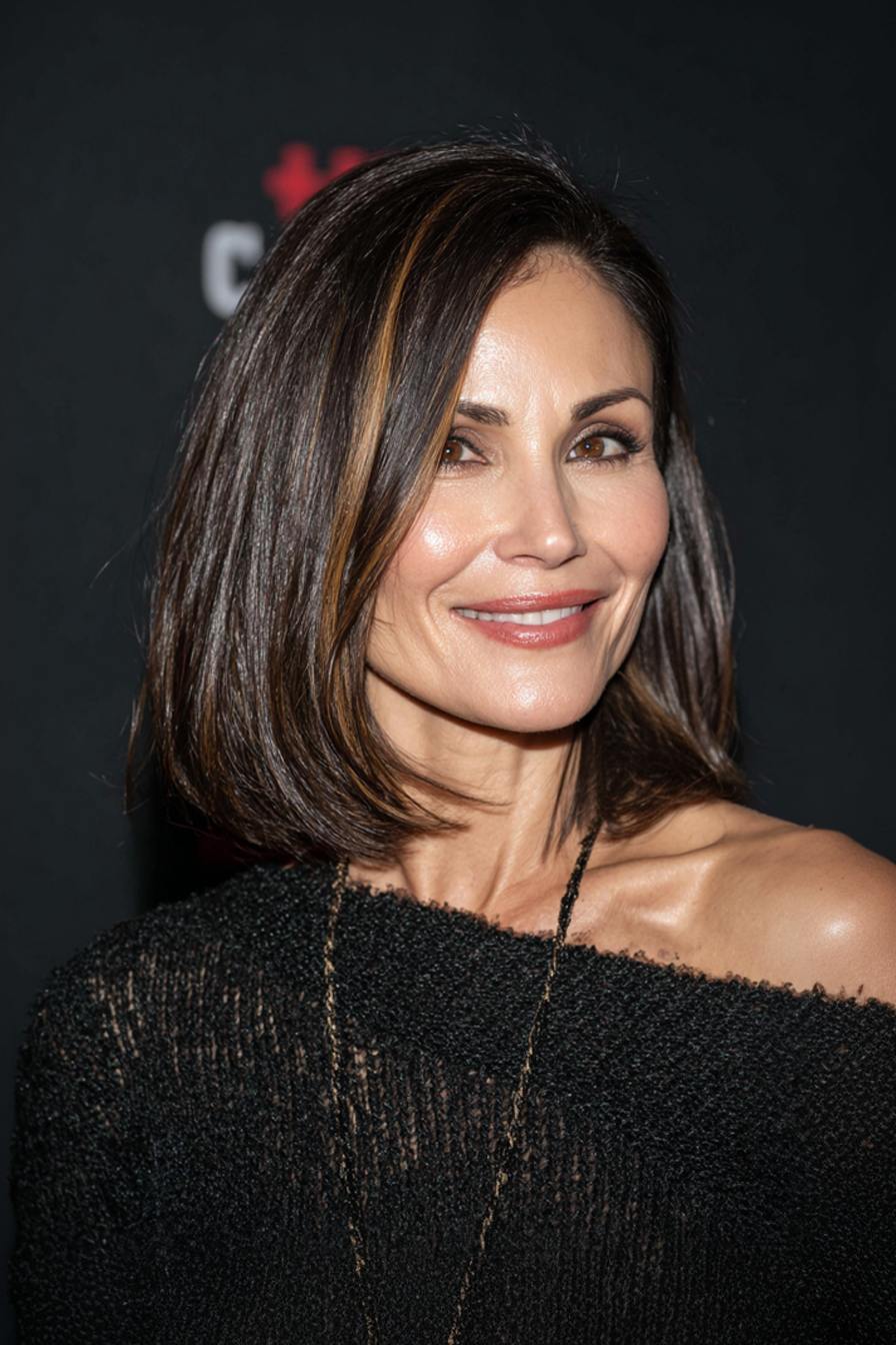 26. Poliertes Espresso & Karamell -Lob (lange Bob -Haarschnitte für Frauen über 50) - lange Bob -Haarschnitte für Frauen über 50