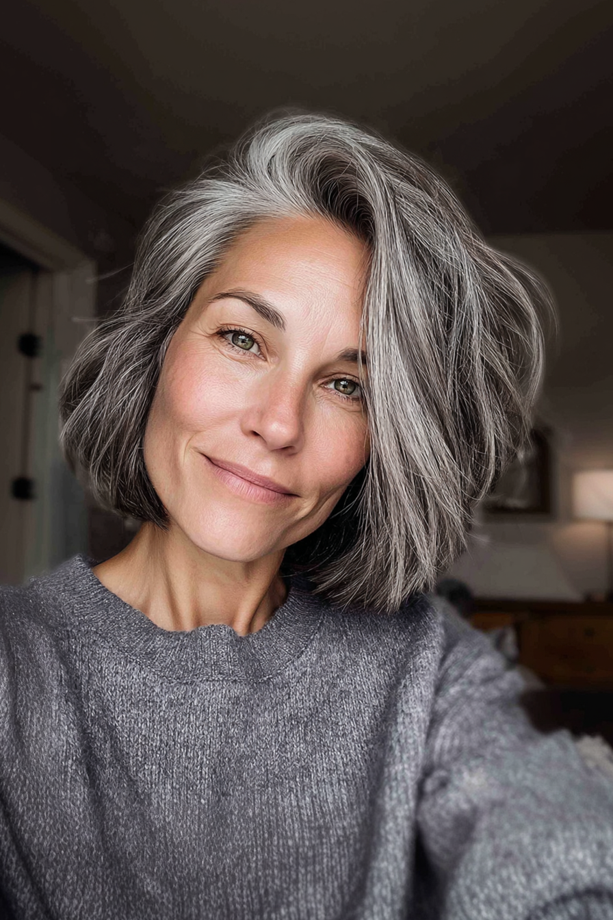 26. Salz-Piepper-Mischung Bob (Herbsthaarschnitte für Frauen über 50)-Herbsthaarschnitte für Frauen über 50