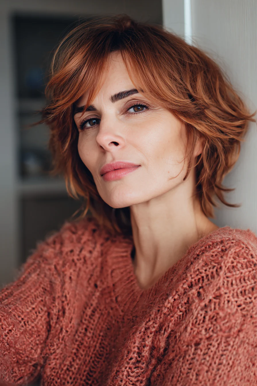 26. Short Choppy Shag in Cinnamon Spice (Kurzhaarschnitte für Frauen über 40 mit feinem Haar) – Kurzhaarschnitte für Frauen über 40 mit feinem Haar
