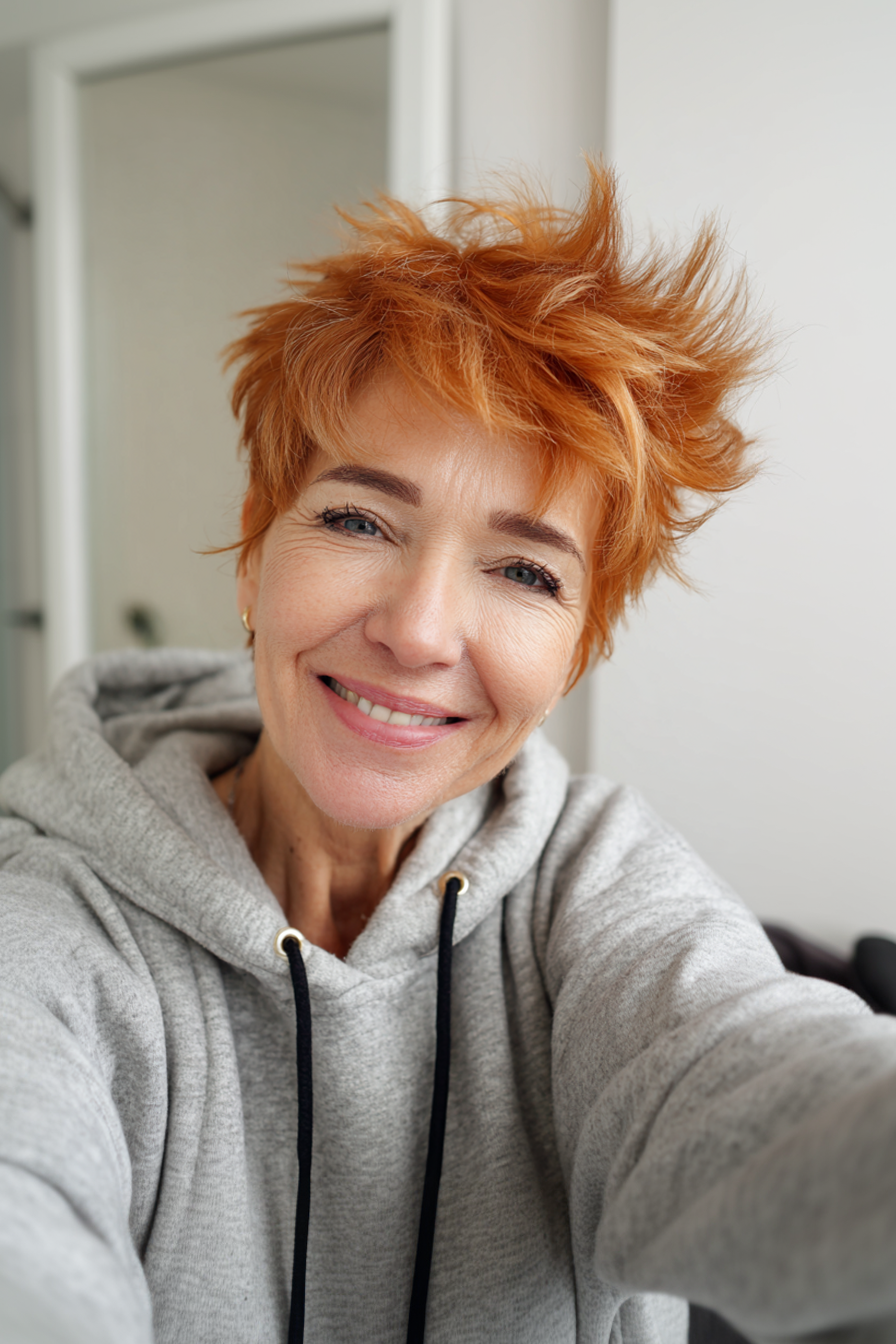 26. Sonnenbeleuchtete Kupfer mit Stachel Shag (Stachelfrisuren für Frauen über 50) - Stachelfrisuren für Frauen über 50