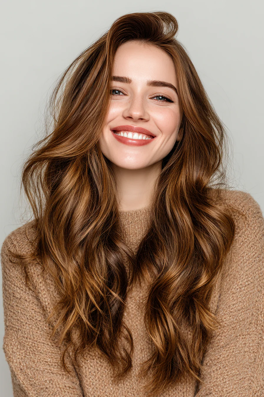 26. Swooped Long Layers mit der Farbe Honey Chestnut (Lange Stufenhaarschnitte für Damen) – Lange Stufenhaarschnitte für Damen