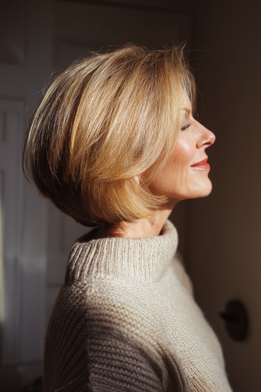 26. Verjüngter Kinnlänge Bob in goldenen Bronze (Kinnlänge Haarschnitte für ältere Frauen) - Kinnlänge Haarschnitte für ältere Frauen