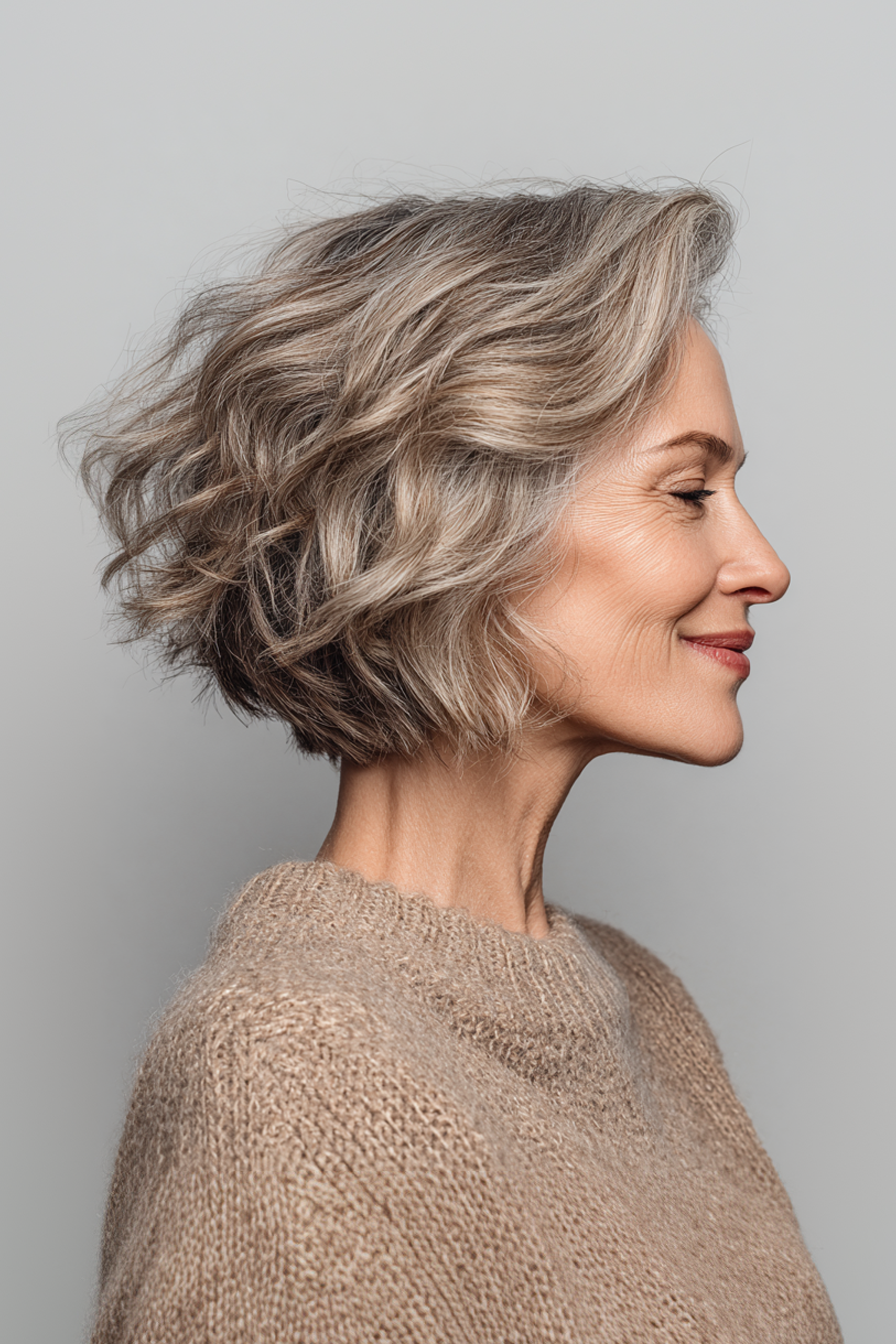 26. Warm Taupe Tapered Bob (wellige Frisuren für ältere Frauen) - Wellige Frisuren für ältere Frauen