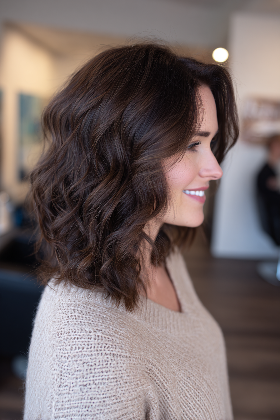 27. Brünette weiche Welle mit Babylights (wellige Frisuren für ältere Frauen) - wellige Frisuren für ältere Frauen