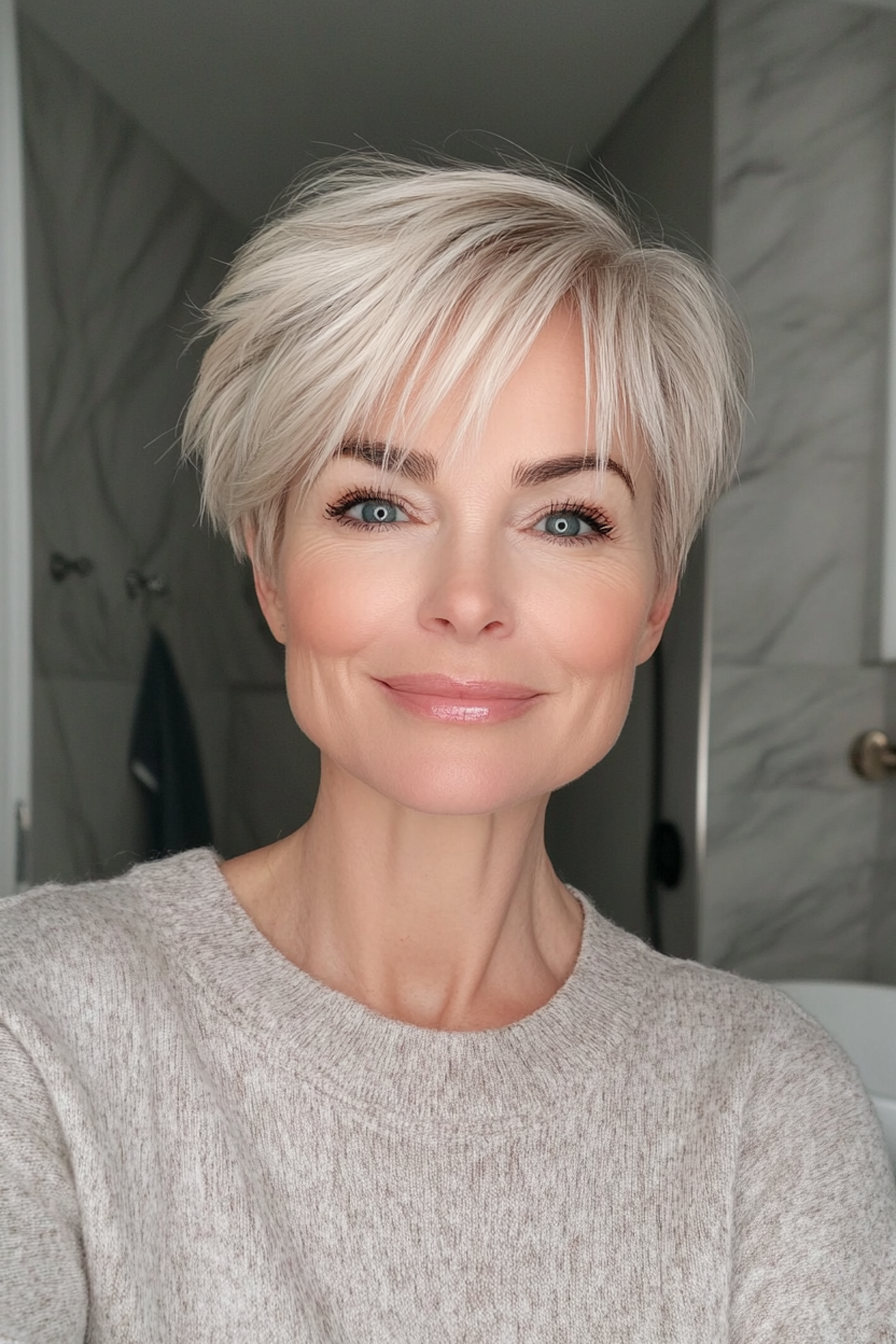 27. Buttery Blonde Weichpixie (lange Pixie -Haarschnitte für ältere Frauen) - Lange Pixie -Haarschnitte für ältere Frauen