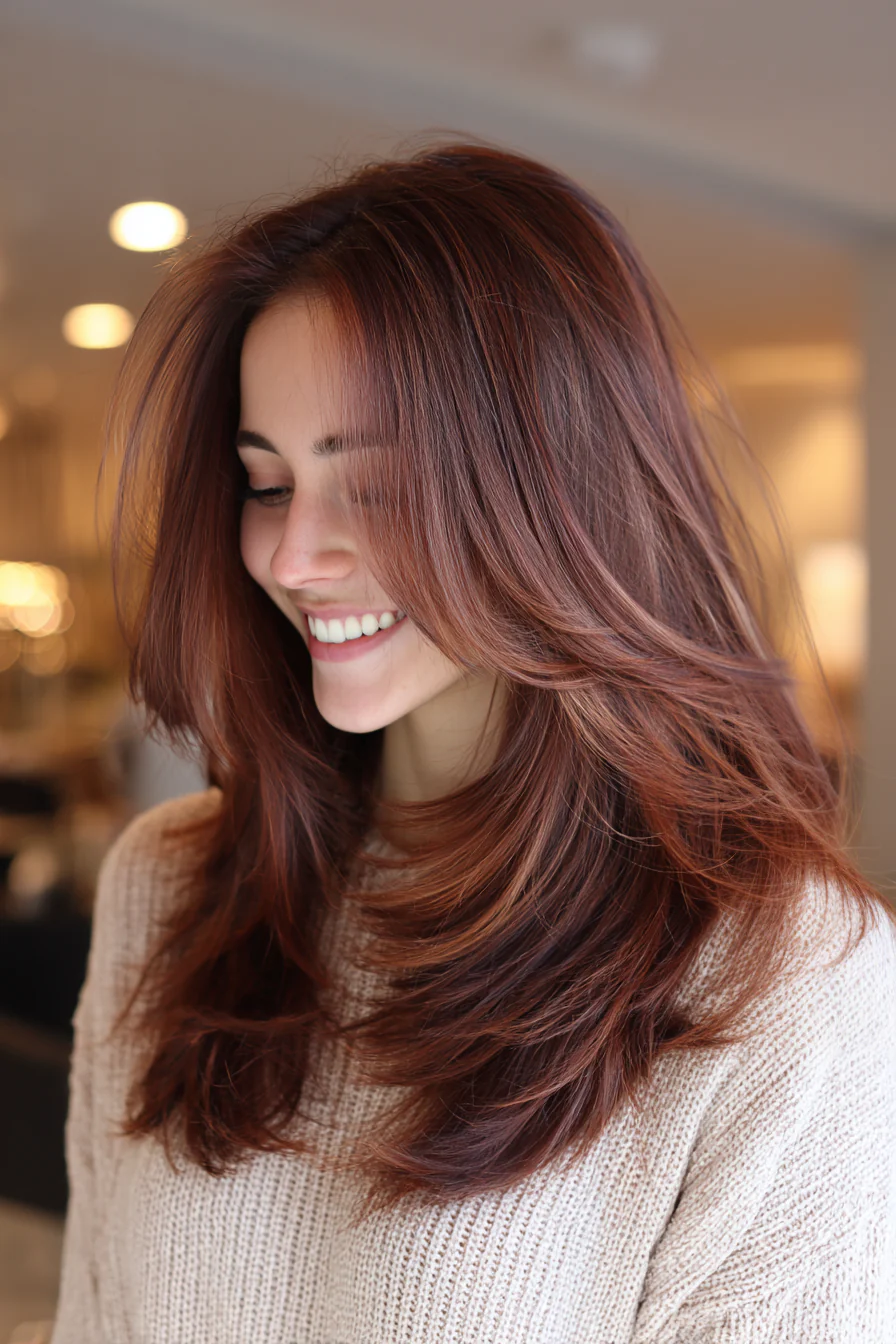 27. Lange Stufen mit sanften Palisander-Highlights (lange Stufenhaarschnitte für Damen) – Lange Stufenhaarschnitte für Damen